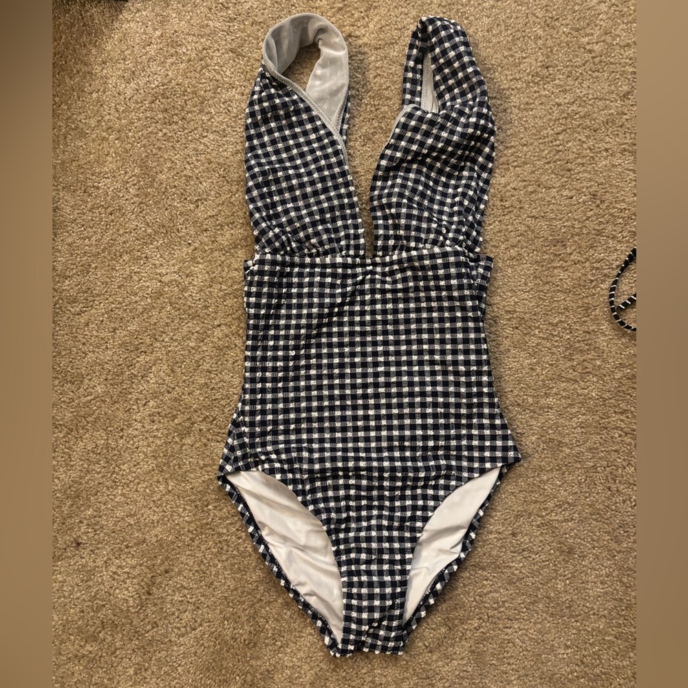 J Crew Gingham Swimsuit 0 long torso